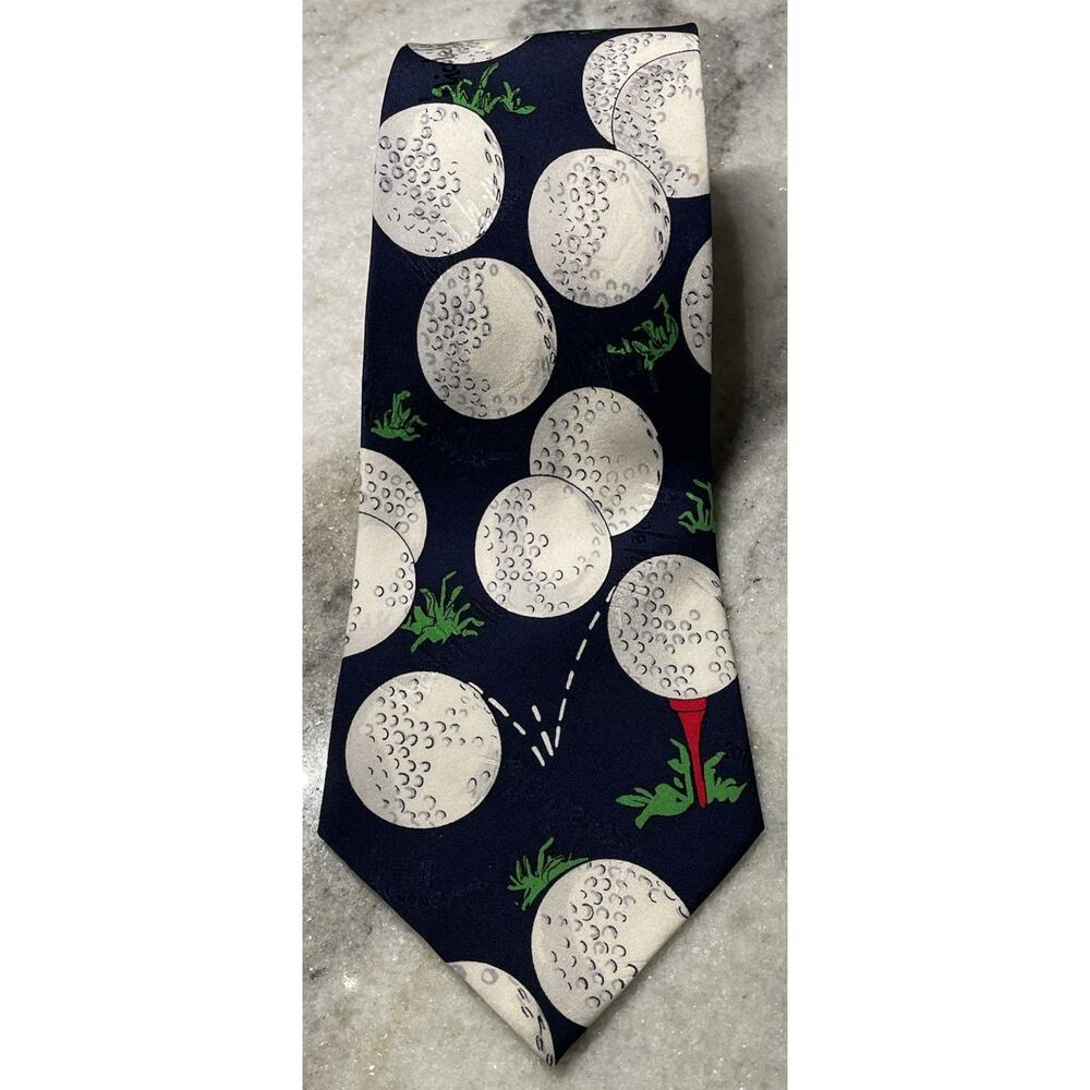 Vintage Nicole Miller Novelty Necktie Tie 100% Silk Golf Balls 1994